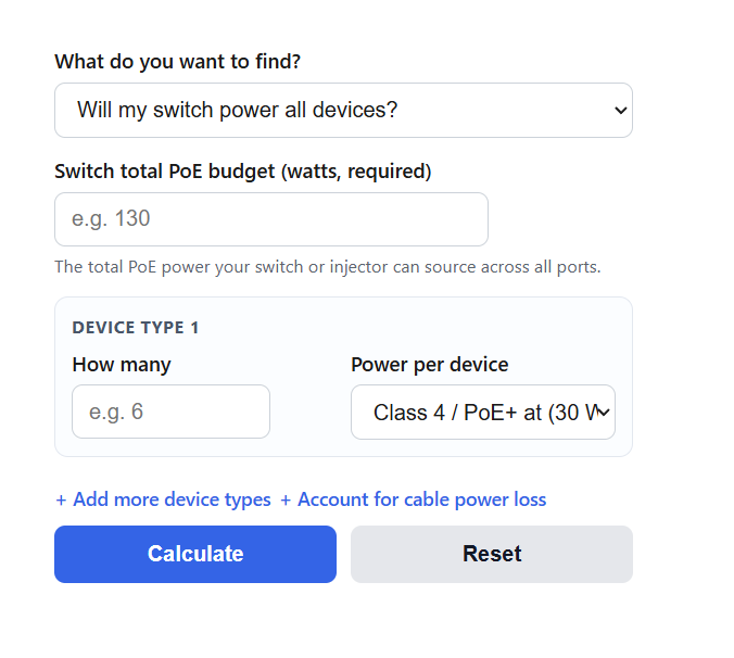PoE Power Budget Calculator