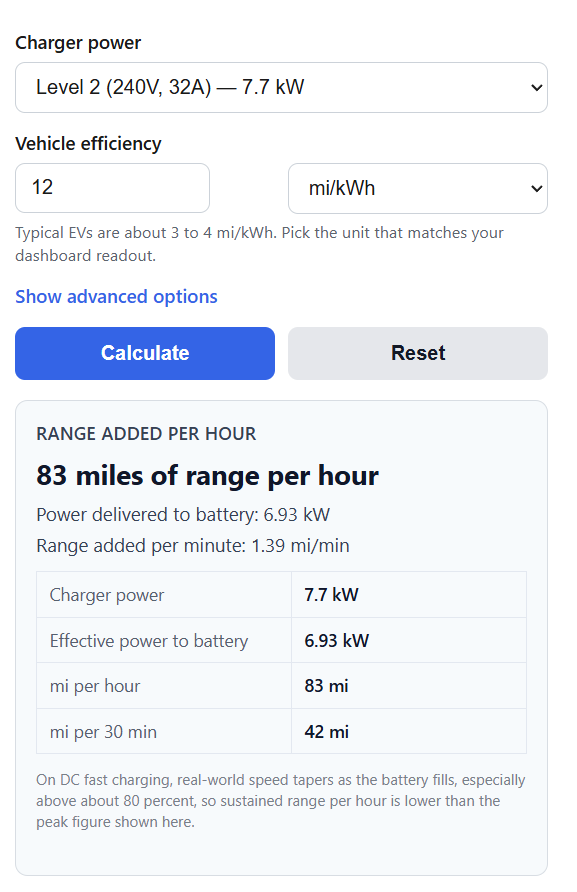 EV Charging Speed Calculator