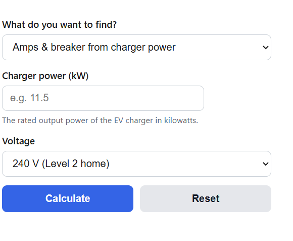 EV Charging Amps Calculator