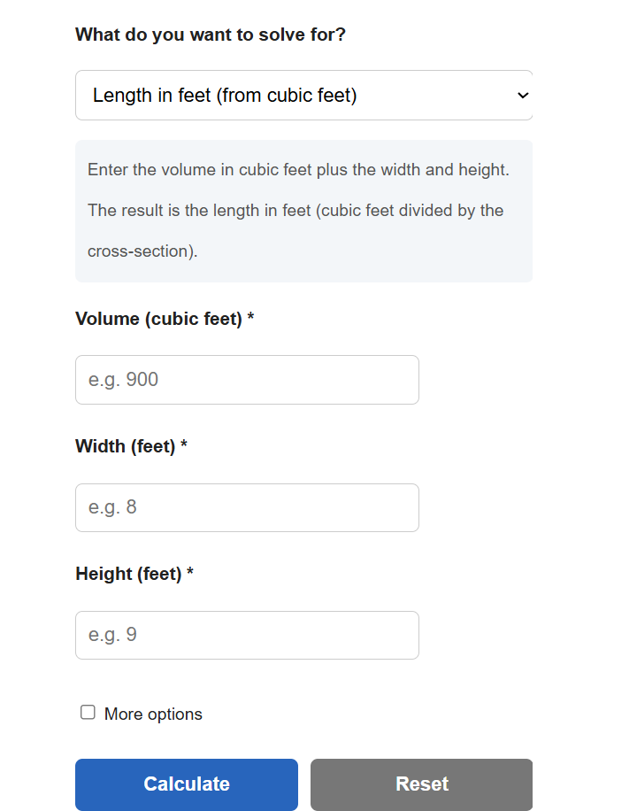 Cubic Feet To Feet Converter Calculator
