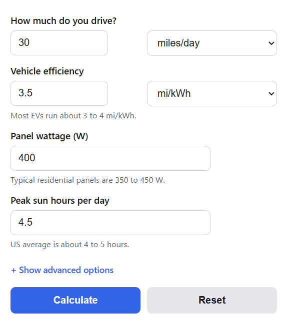 Solar Panels to Charge an EV Calculator