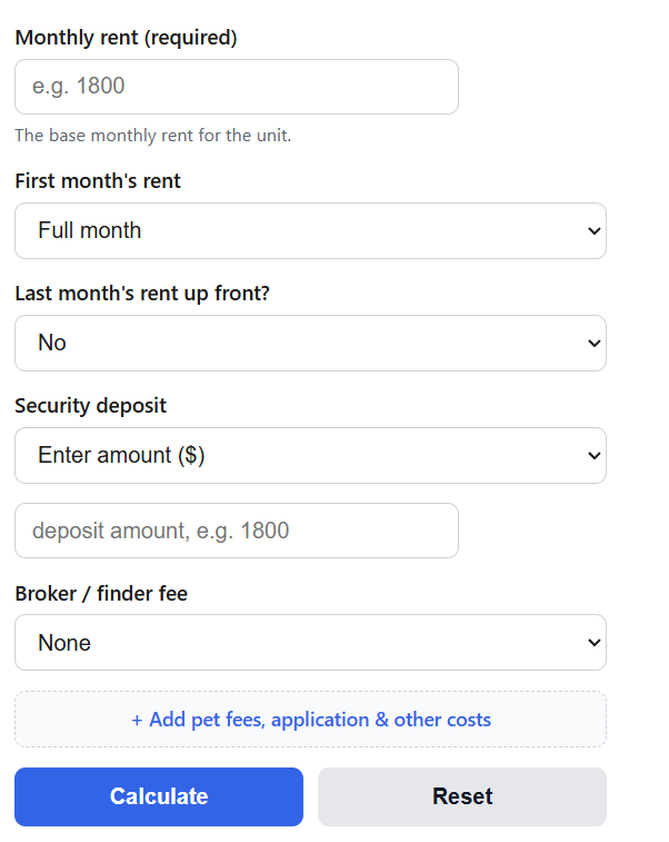 Move-In Cost Calculator