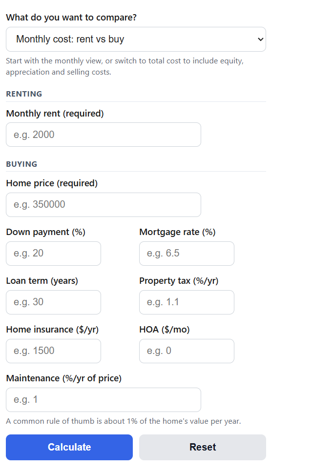 Rent vs Buy Calculator