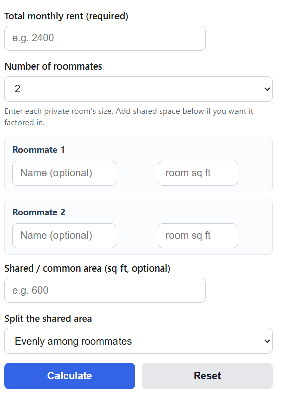 Rent Split by Square Footage Calculator