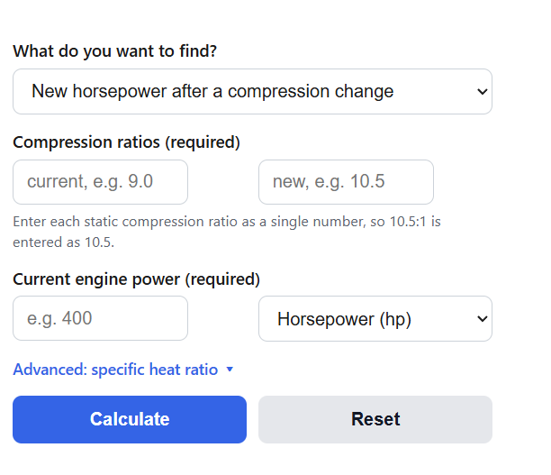 Compression Ratio Horsepower Calculator
