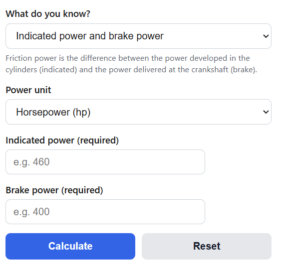 Friction Horsepower Calculator