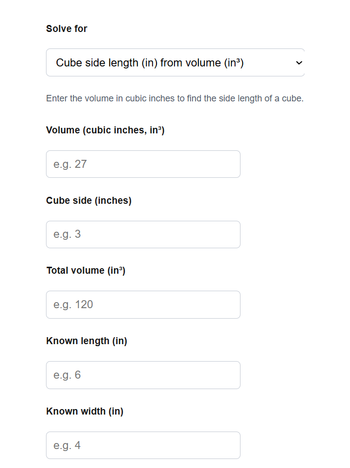 Cubic Inches To Inches Converter Calculator