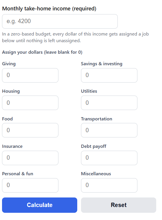 Zero-Based Budget Calculator