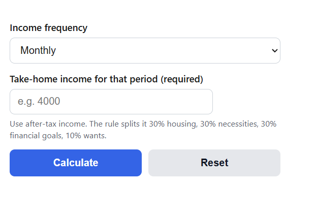 30/30/30/10 Budget Calculator