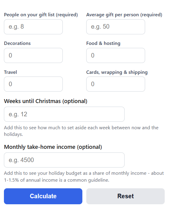 Christmas Budget Calculator