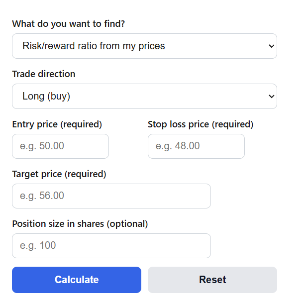 Risk Reward Ratio Calculator