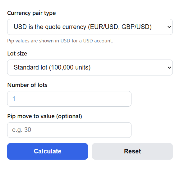 Pip Value Calculator