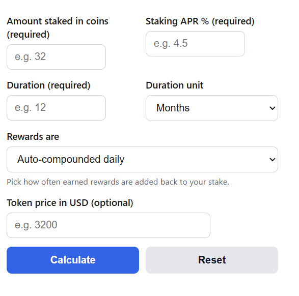Crypto Staking Rewards Calculator