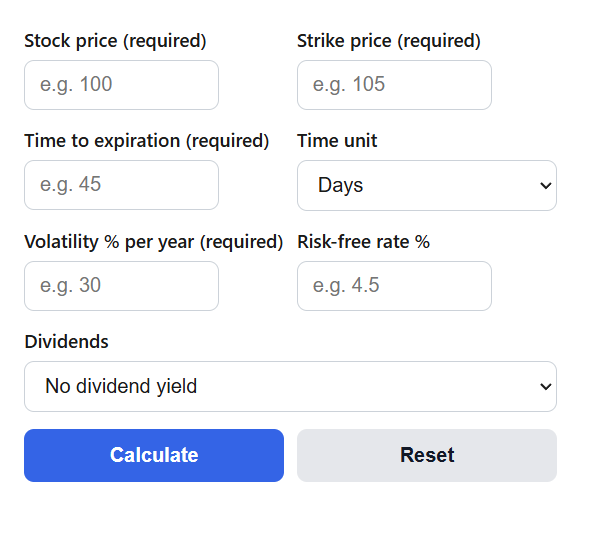 Black Scholes Option Price Calculator
