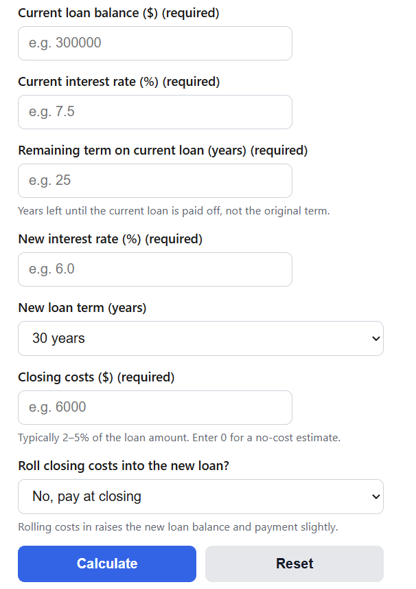 Mortgage Refinance Calculator
