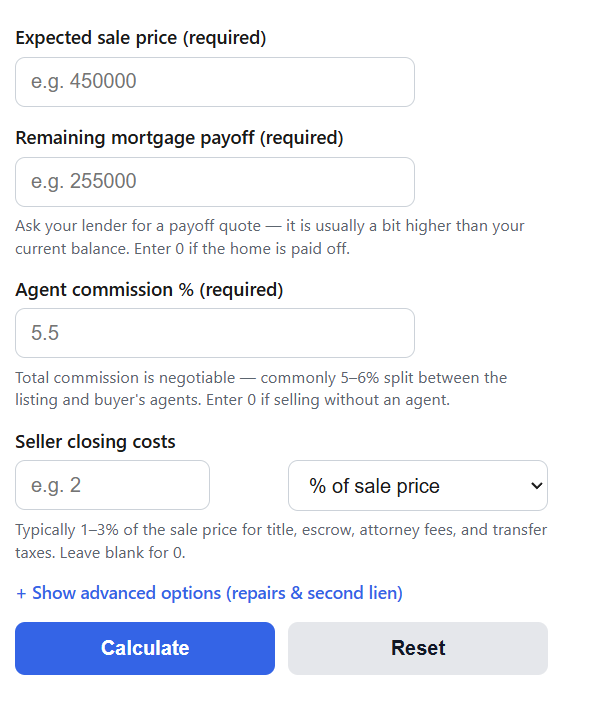 Home Sale Proceeds Calculator