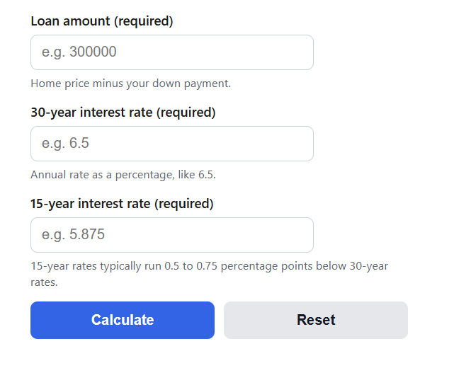 15 vs 30 Year Mortgage Calculator
