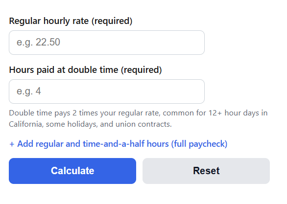 Double Time Pay Calculator