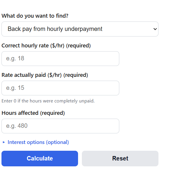 Back Pay Calculator