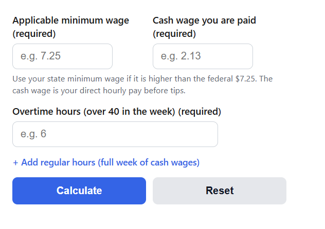 Tipped Employee Overtime Calculator