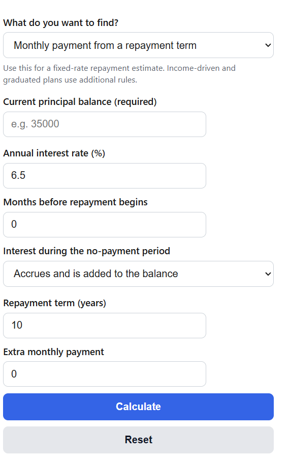 Student Loan Repayment Calculator