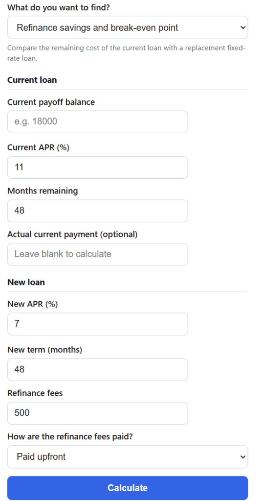 Loan Refinance Calculator