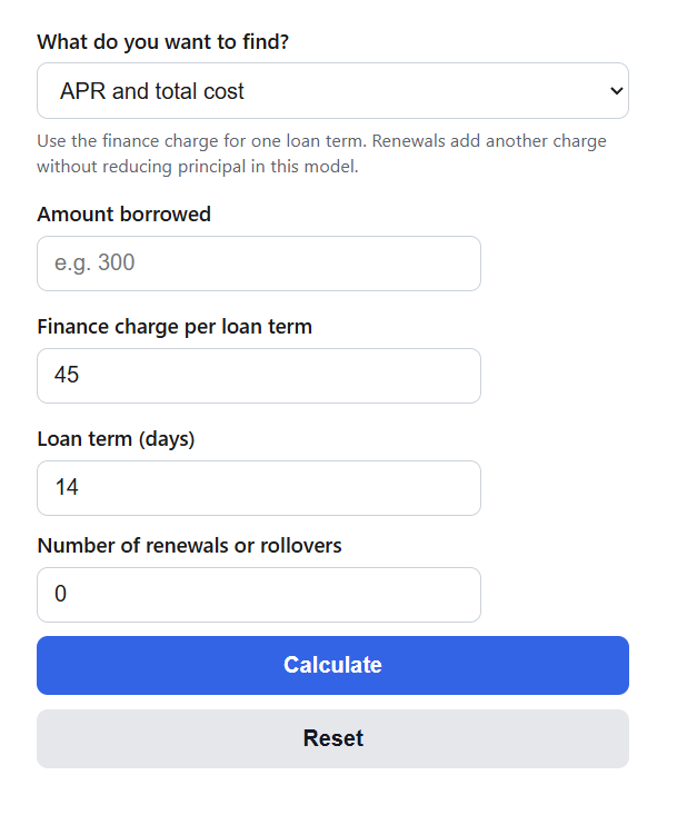 Payday Loan APR Calculator