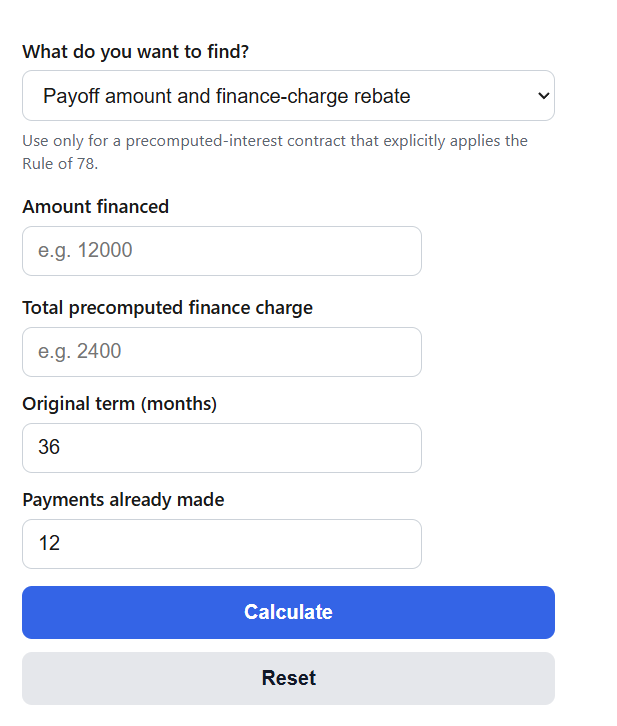 Rule of 78 Calculator