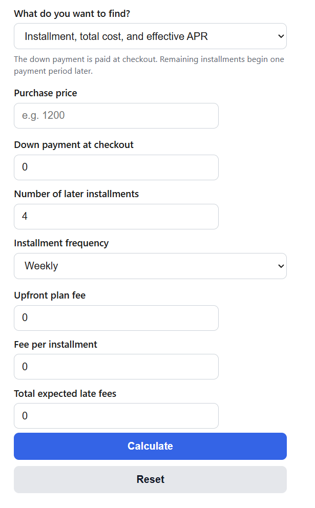 Buy Now Pay Later Calculator