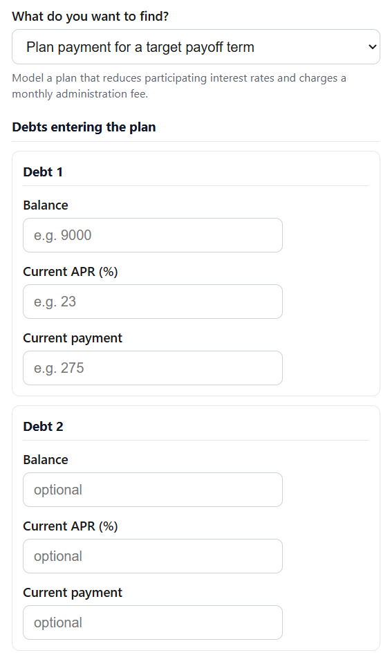 Debt Management Plan Calculator