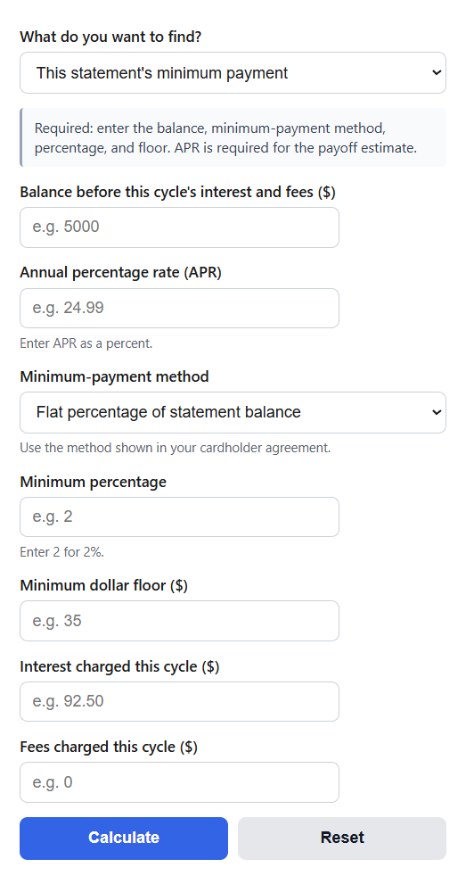 Credit Card Minimum Payment Calculator