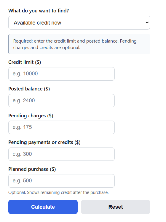 Available Credit Calculator