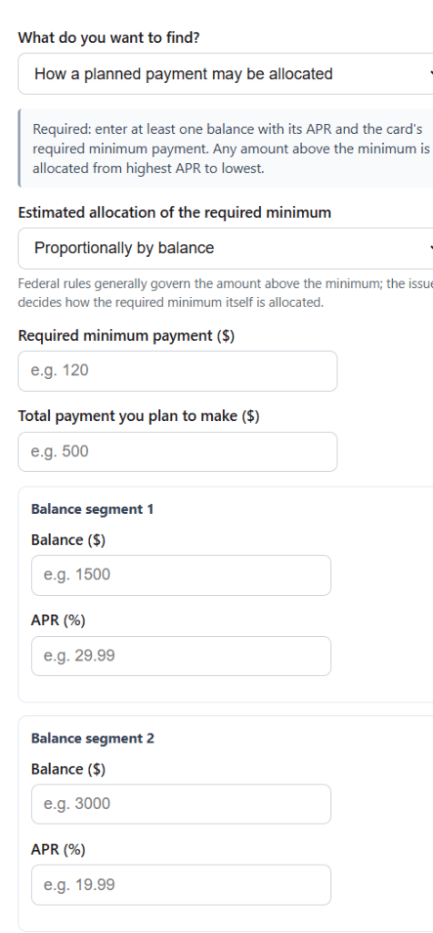 Credit Card Payment Allocation Calculator