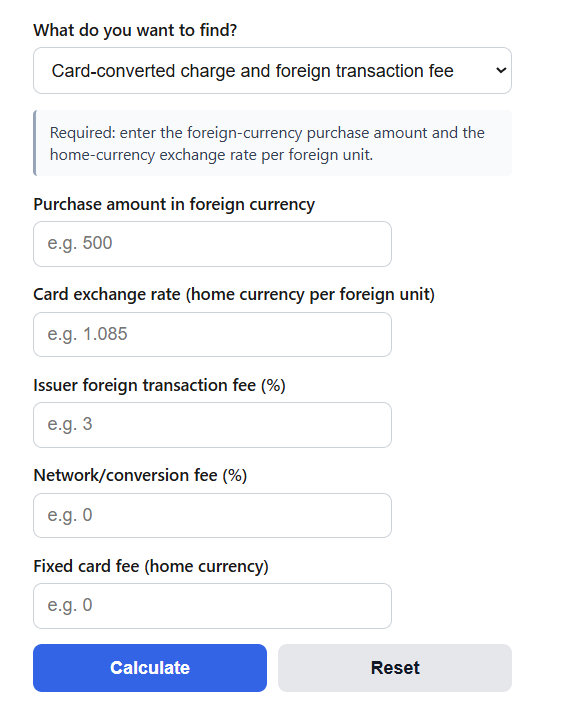 Credit Card Foreign Transaction Fee Calculator