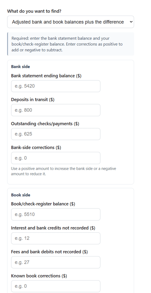 Bank Reconciliation Calculator