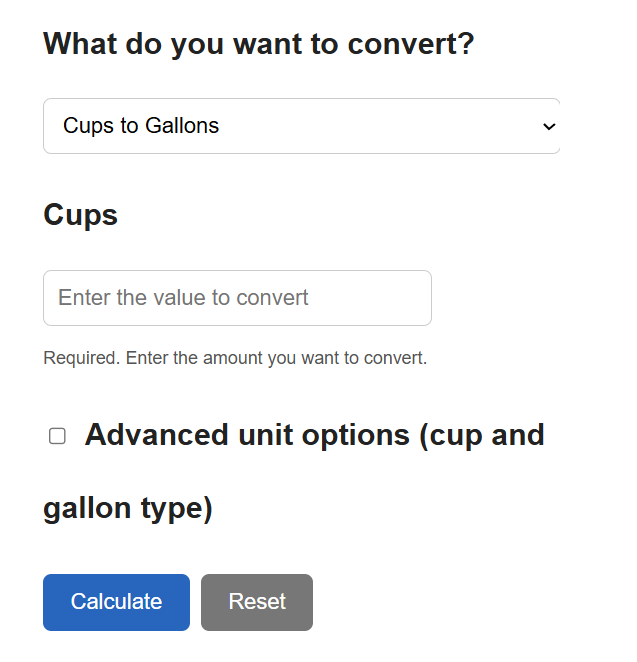 Cups To Gallons Converter Calculator