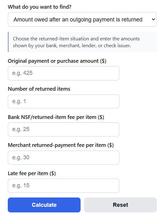 Returned Check and NSF Fee Calculator