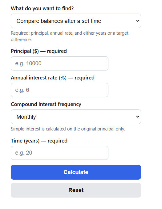 Simple vs Compound Interest Calculator