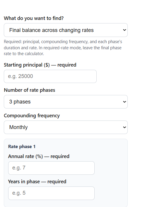 Variable Interest Rate Compound Calculator