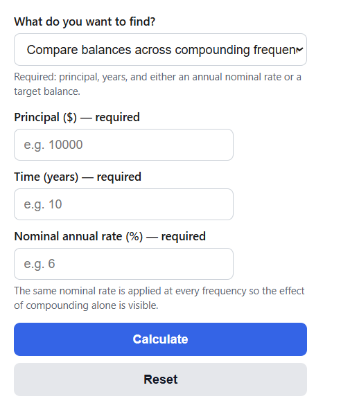 Compounding Frequency Comparison Calculator