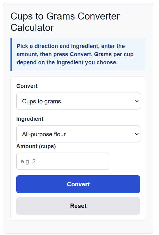 Cups To Grams Converter Calculator