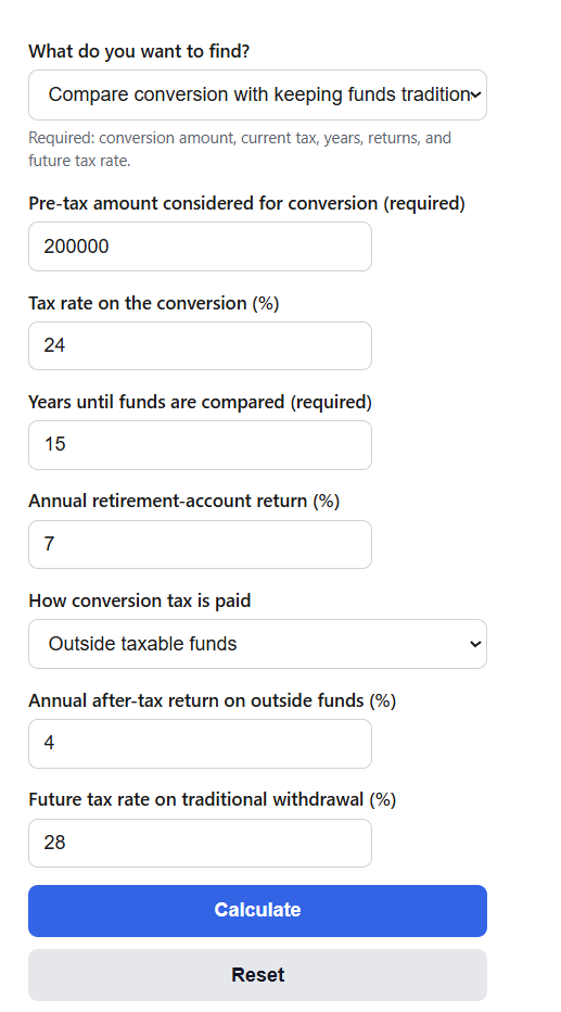 Roth Conversion Break-Even Calculator