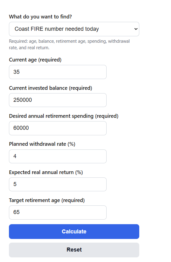 Coast FIRE Calculator