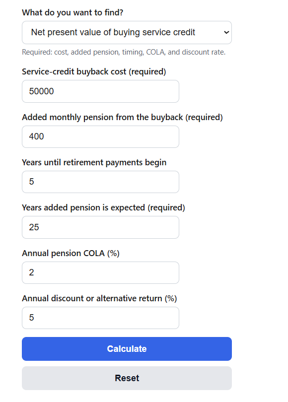 Pension Buyback Calculator