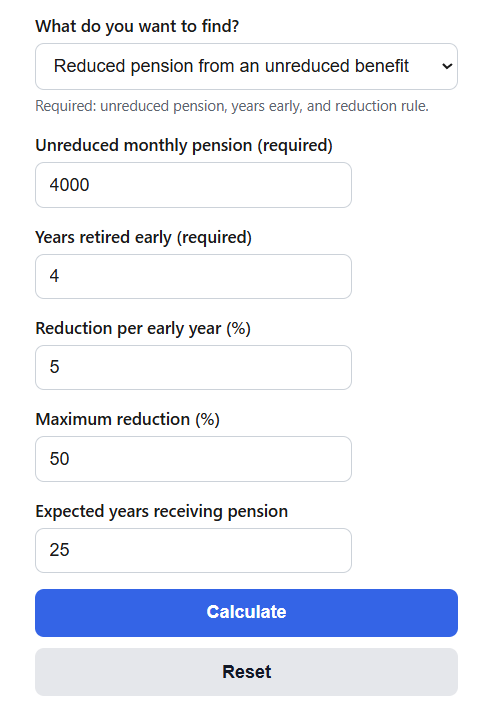 Pension Early Retirement Reduction Calculator
