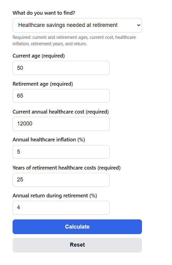 Retirement Healthcare Cost Calculator