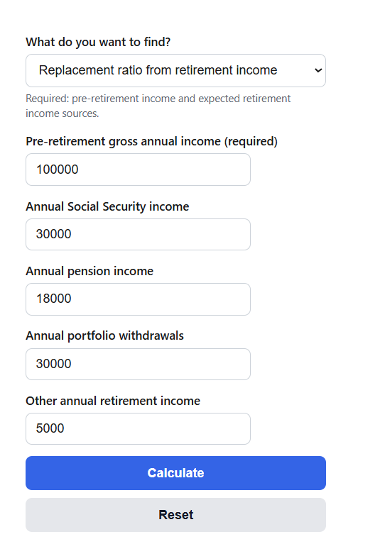Retirement Income Replacement Ratio Calculator