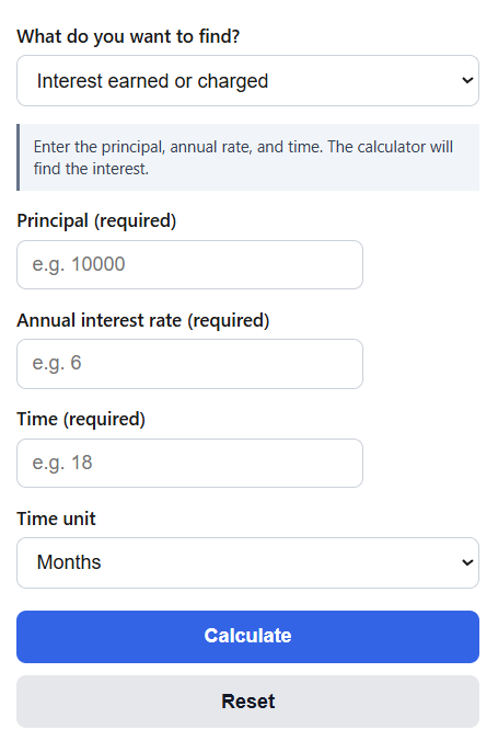 Simple Interest Calculator – Principal, Rate, Time & Interest