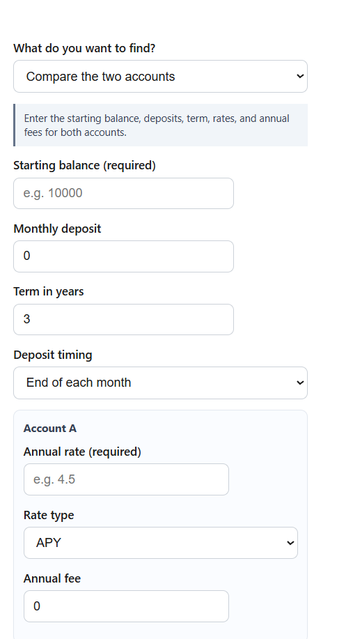 Savings Interest Rate Comparison Calculator – Compare APY, APR & Fees