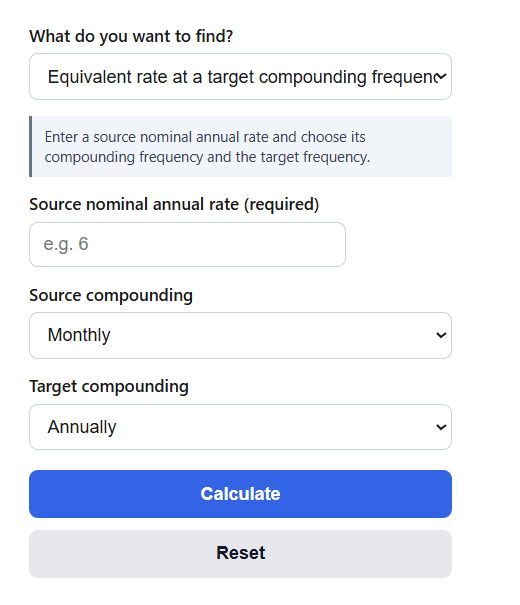 Equivalent Interest Rate Calculator – Compare Compounding Frequencies